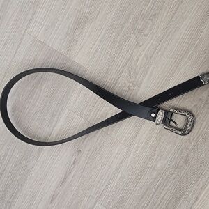 Black Leather Belt with Silver Buckle